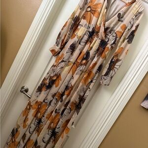 Baltic Born Floral Long Sleeve Maxi Dress in Orange and Black